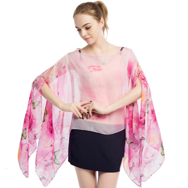 Printed Chiffon Scarf Multifunctional Beach Scarf Cycling Sun Shading and Sun Protection Shawl