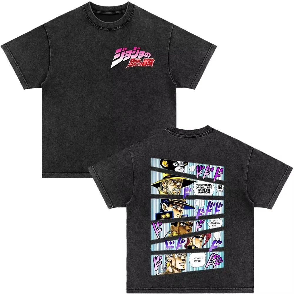 Japanese Anime Jojo Bizarre Adventure Vintage Washed T-Shirt Killer Queen Graphic T Shirts Men Women Cosplay Oversized T-shirt