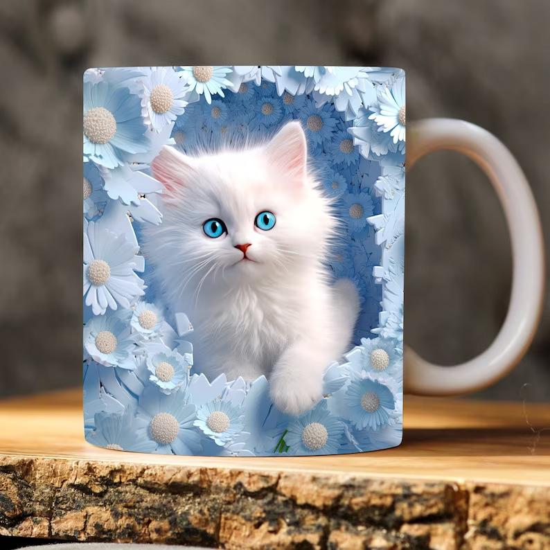 3D Graphic Painting Kitten Cat Cat Snowflake Hole Ceramic Coffee Mark Cup Tea Cup New Hollow
