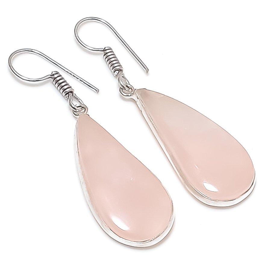 Серьги из стерлингового серебра 925 пробы с натуральным розовым кварцем 1,77 дюйма y1o94