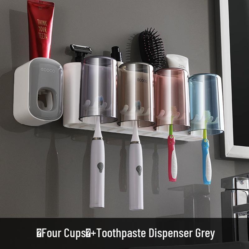 Ecoco Wall-Mounted Toothbrush Holder & Automatic Toothpaste Dispenser with Mouthwash Cup