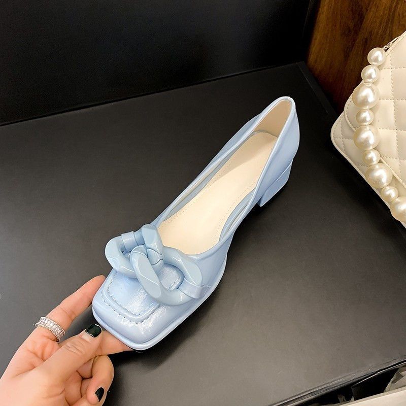 Fashion Yellow with Medium Heels Silver Ladies Summer Footwear Square Toe Blue Shoes for Women 2024 Casual E Trend On Offer Y2k Stylish