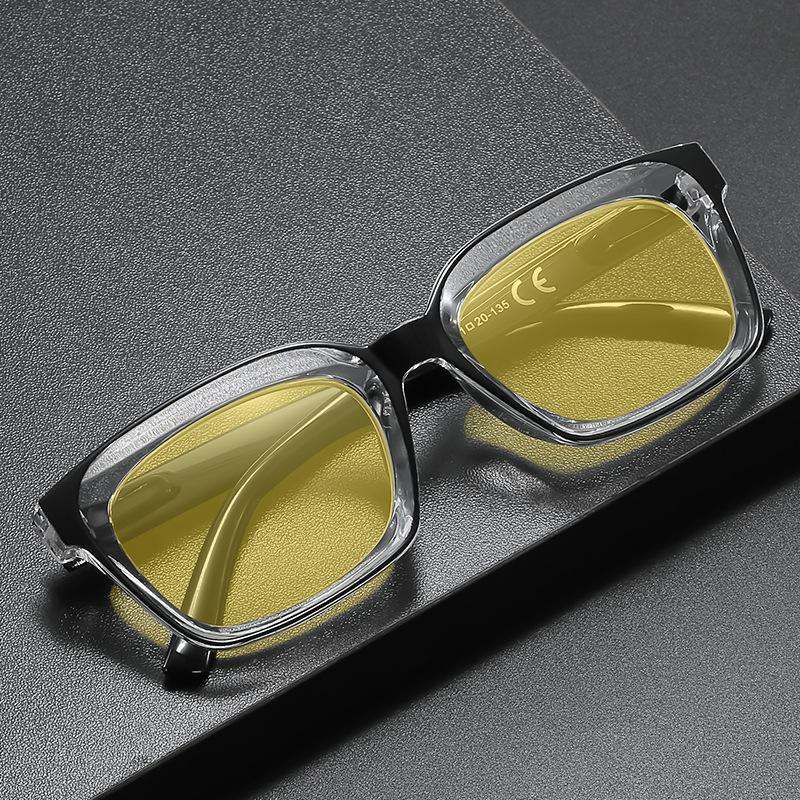 New Retro Night Vision Anti Blue Light Glasses Men‘s High Quality Square Frame No Diopter Reading Glasses with Orange Lenses