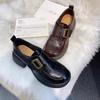 2025 New Spring and Autumn Leather Platform Loafers Women's Deep Mouth Round Head Small Leather Shoes British Style High Heels Single Shoes