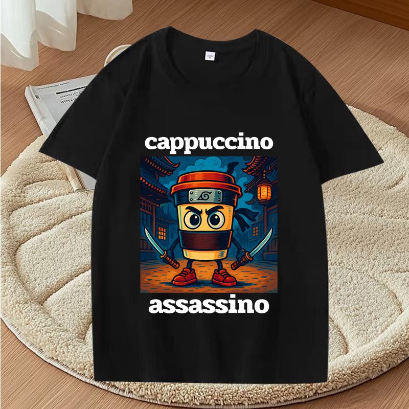 Графические футболки Cappuccino Assassino Смешная итальянская футболка с мемом Brainrot Модная повседневная футболка с коротким рукавом Streetwear Топы