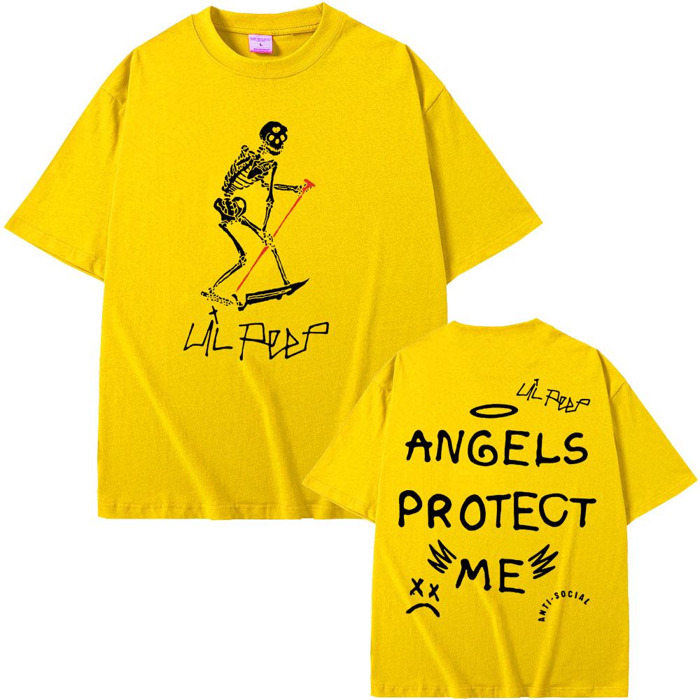 Футболки с графикой скелета рэпера Lil Peep Cry Baby Angels Protect Me для мужчин и женщин, хип-хоп, винтажные, оверсайз, с коротким рукавом