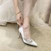 Fashion Luxury Wedding Party Shoes Women's Crystal Champagne Bridesmaid Banquet White 9cm High Heels Shoes 2024 New Sexy Wine Red Pumps