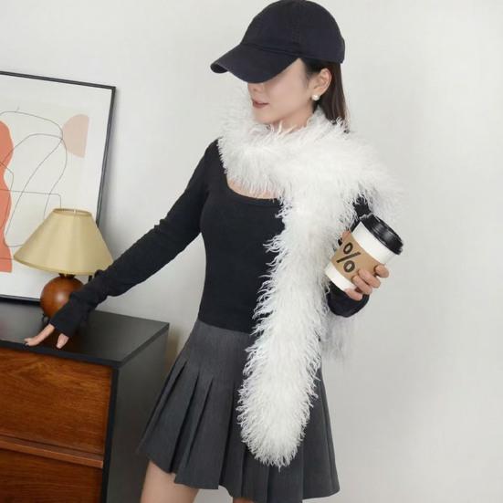 Yousheng Winter Scarf Solid Color Thickened Plush Soft Thick Warm Extra Long Scarf Winter Outdoor Imitation Fur Neck Warmer