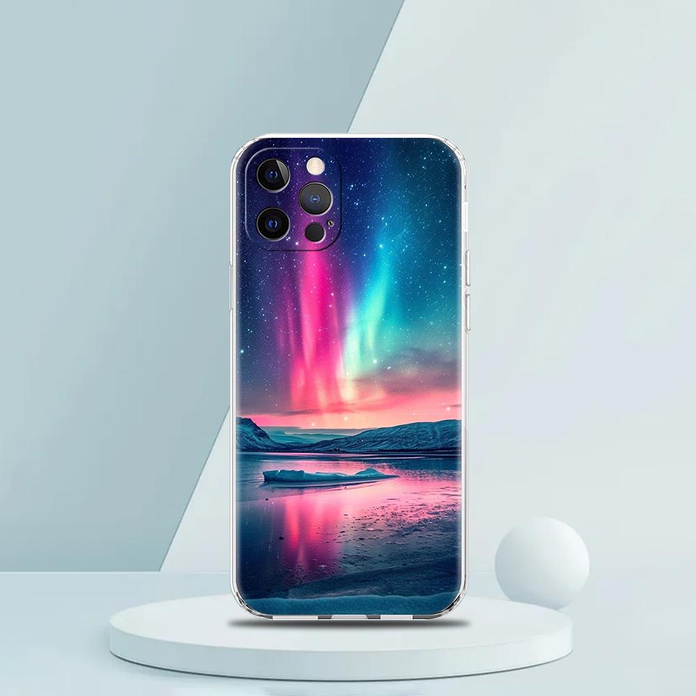 Для iPhone 15 16 14 13 12 mini 11 Pro Max XS X XR SE 7 8 Plus Силиконовый прозрачный чехол Красивое северное сияние Роскошный чехол для телефона