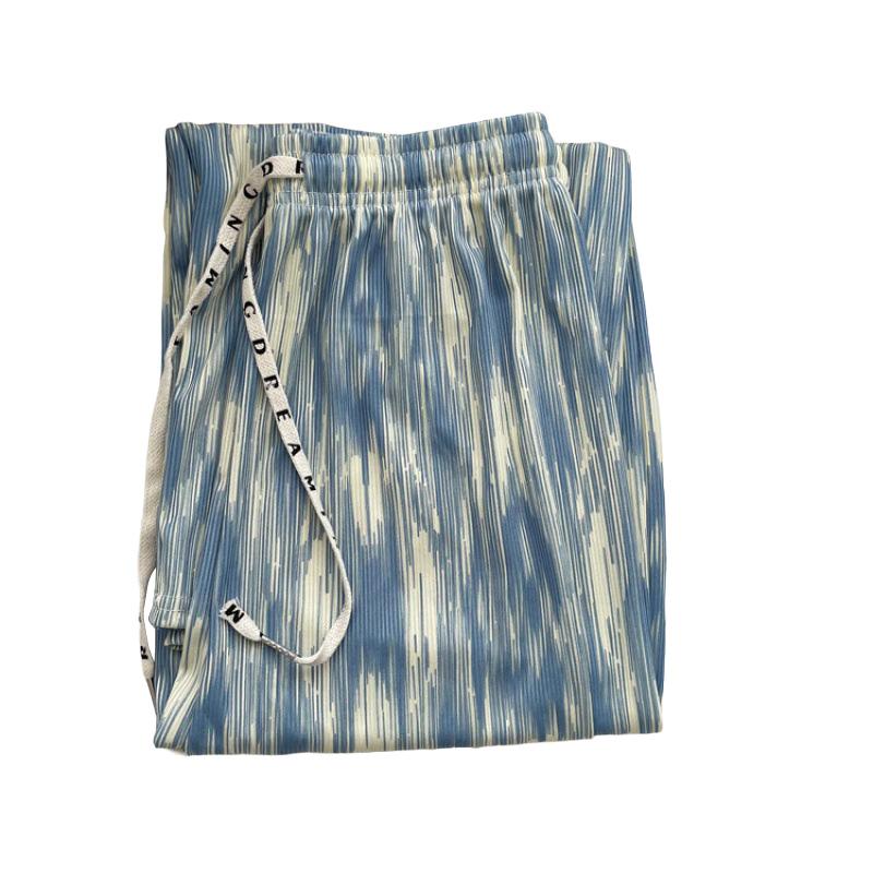 1 шт., свободные брюки из ледяного шелка на завязках, повседневный стиль, эластичная резинка на талии, весна-лето, пижама, облегающая домашняя одежда, окрашенная в технике тай-дай