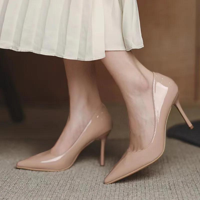 Fashion 2024 Women's Nude High Heels Autumn Pointed Versatile Single Footwear Sexy Fashion Pumps Comfort Elegant Women's Shoes Mujer