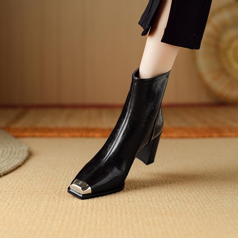 Fashion 2024 New Autumn Women Boot Short Boots Fashion Square Toe Ankle Boots High Heels Winter Modern Ladies Shoes