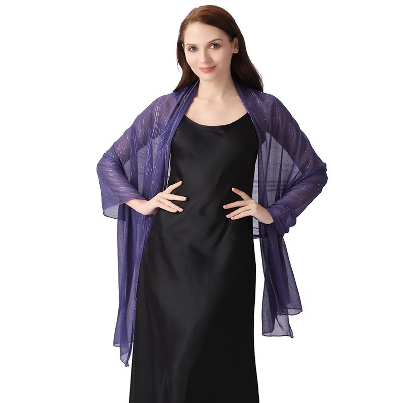 Элегантная шаль-накидка 70*200 см для женщин, официальная, легкий прозрачный шифон, со стразами и серебряной проволокой