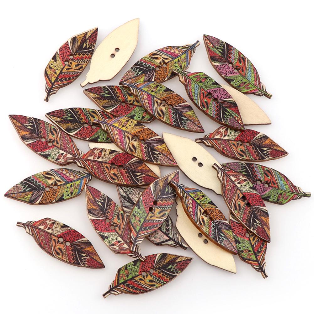 50Pcs Leaves Design Wooden Buttons 2-Hole Sewing Scrapbook Art DIY Decoration