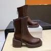 2024 Autumn New Women Boots Zipper Mid Heels Boots for Female Solid Round Head Non-slip Waterproof Ladies Fashion Shoes