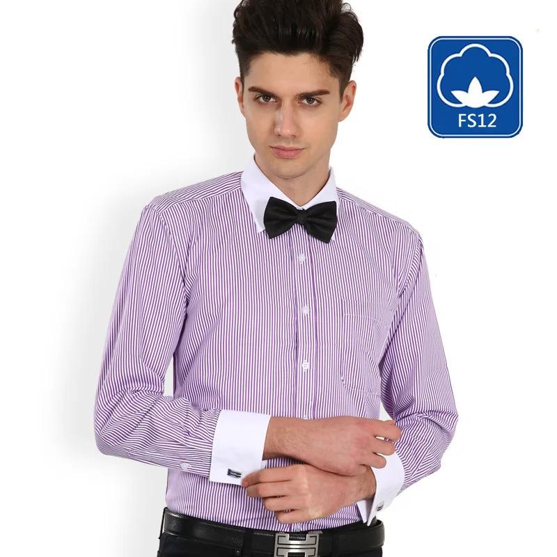 Мужская рубашка с длинным рукавом во французском стиле, модная застежка на пуговицах, белый воротник, свободного кроя, больших размеров, деловая повседневная полосатая рубашка