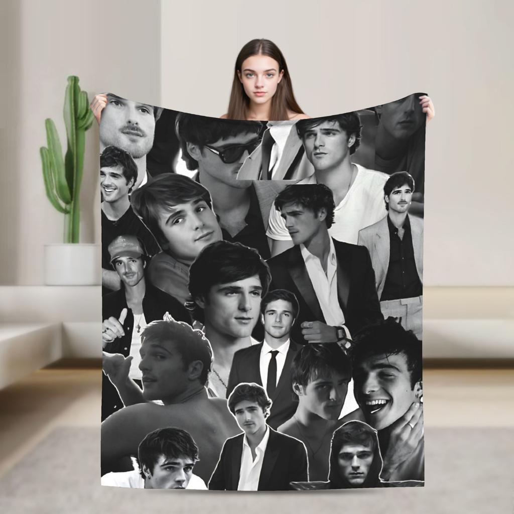 Jacob Elordi Actor Photo Collage Soft Warm Blankets Office Plush Throw Blanket Home Decor Flannel Bedspread Sofa Bed Cover