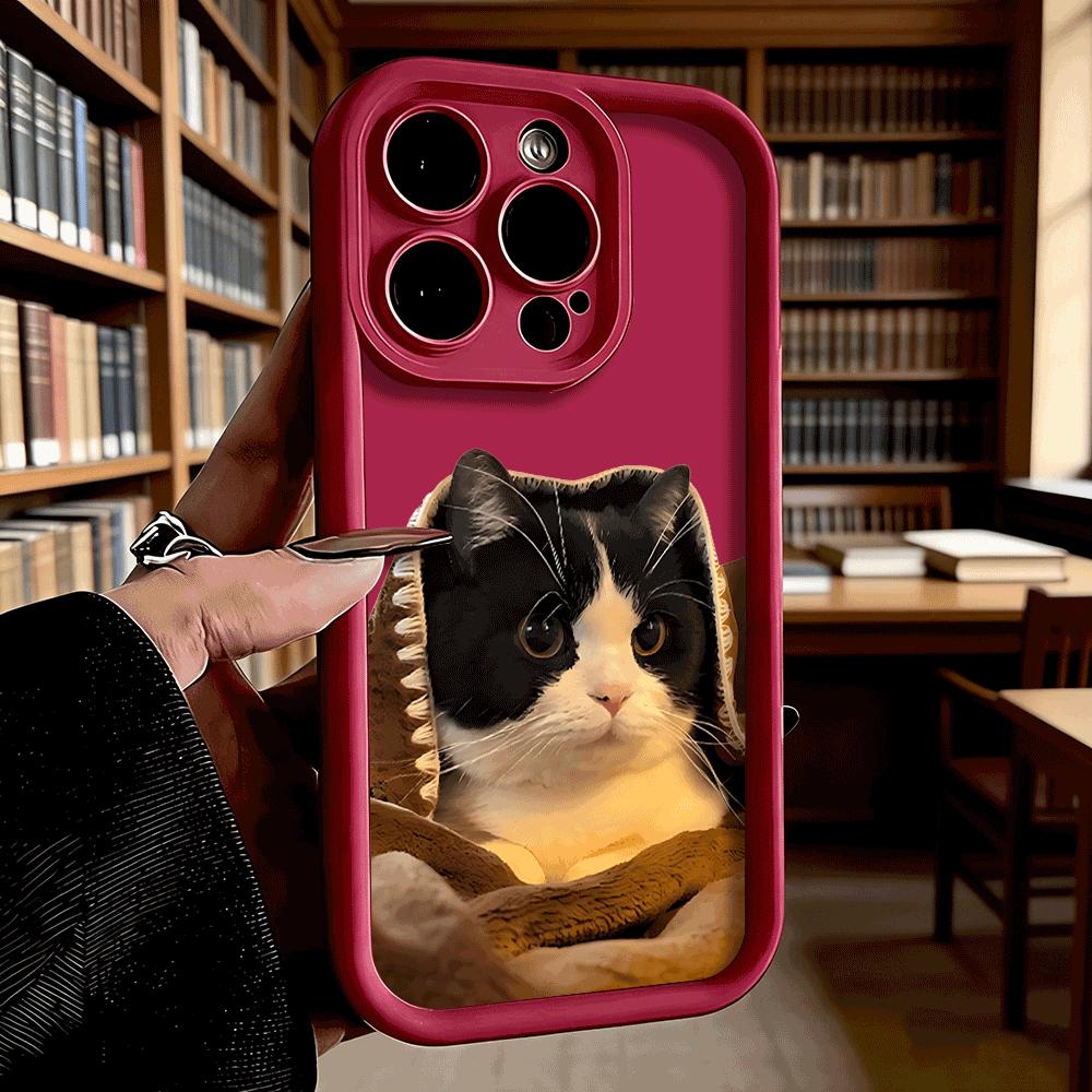 Кошка-смокинг в коричневом одеяле Мягкий ТПУ чехол для телефона для iPhone 17 16 15 14 13 12 11 Pro Max Plus Ударопрочный противоскользящий чехол