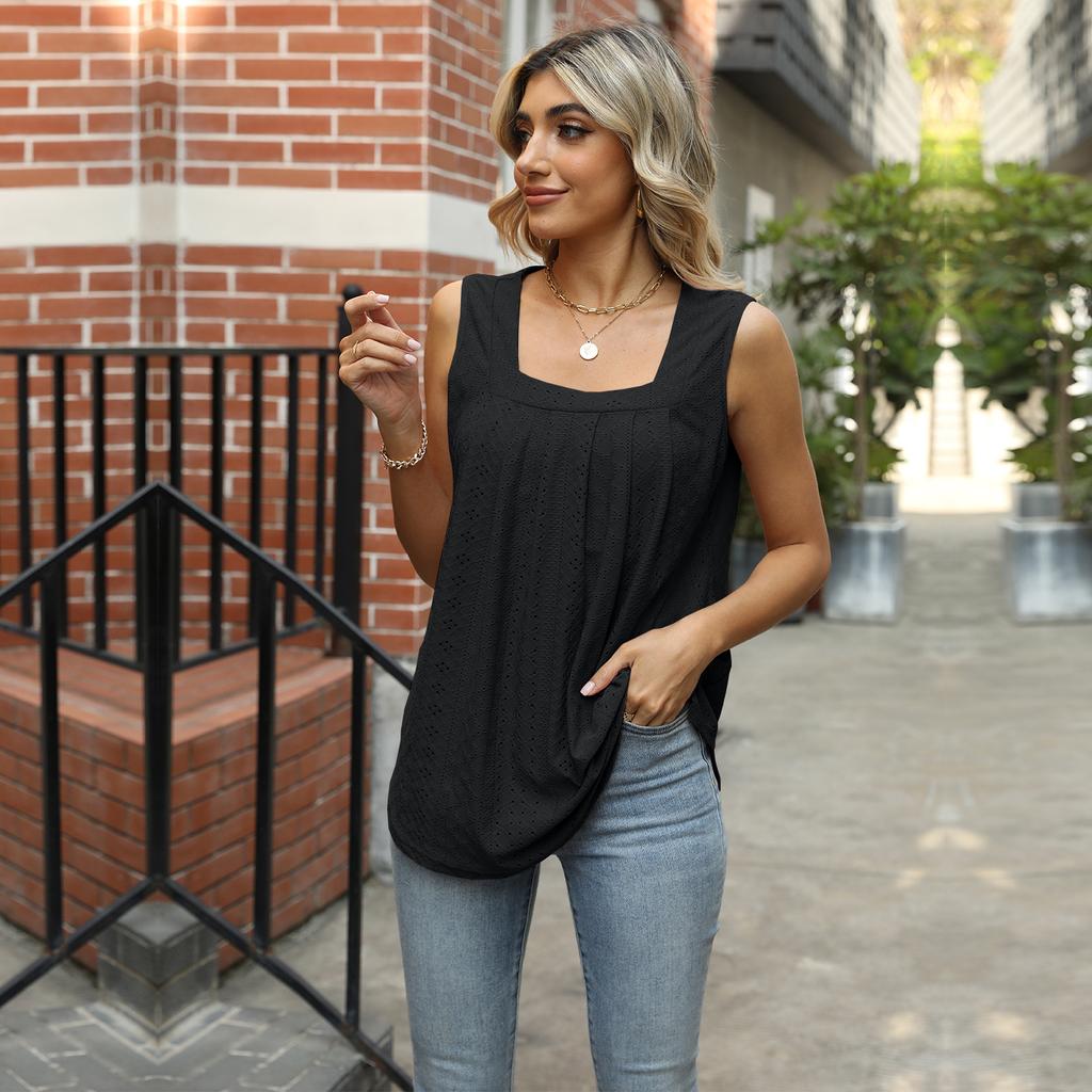 GMXIA Женские модные повседневные однотонные блузки и рубашки без рукавов с квадратным воротником и принтом