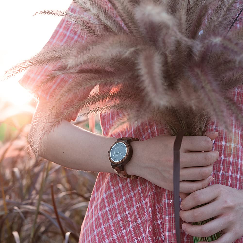 BOBO BIRD Wooden Watch Colorful Wood Watch Day Date Display Multifunctional Handmade Quartz Watch Sports Chronograph Unique Men's Women's (Couple)