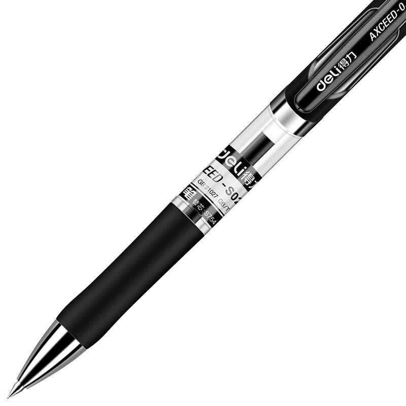 Deli S02 Retractable Gel Pen - 0.7mm Black, 12-Pack
