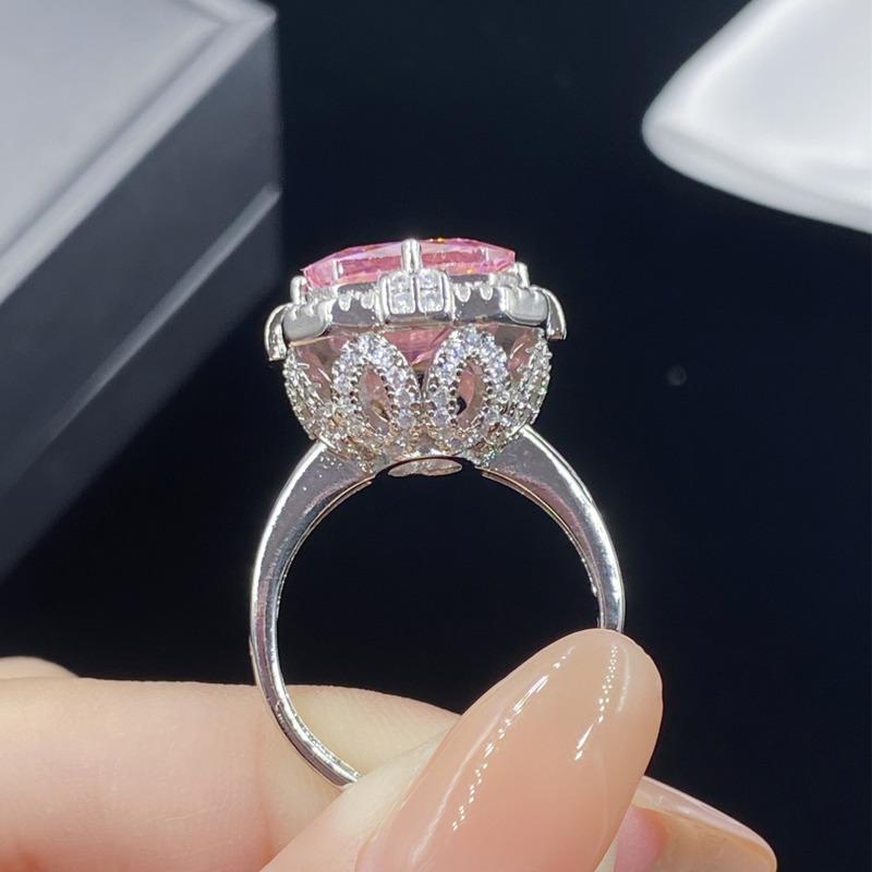 BELLA BOX High-grade Pink Zircon Hollow Bottom Square Pendant Women Open Ring Earrings Set