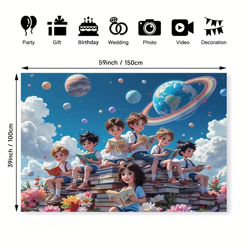 2D Book & Universe Themed 2D Backdrop for Kids Photoshoot