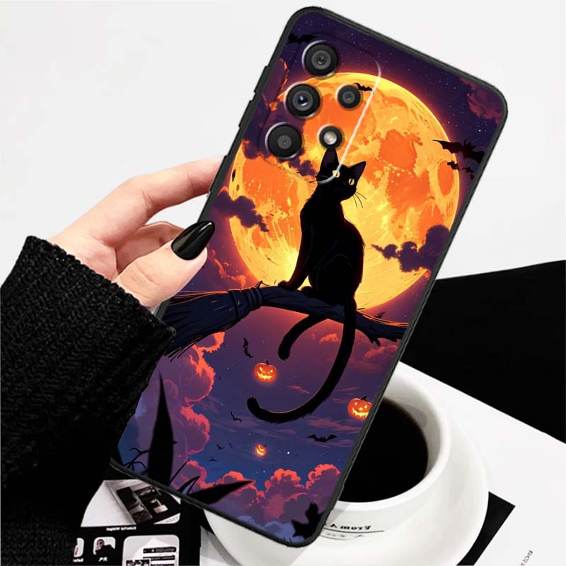 Мультяшный Милый Кот Для Samsung A73 A72 A71 A55 A54 A53 A52 A51 A13 A22 A16 A15 A12 A14 A26 A07 5G Черный Чехол для Телефона