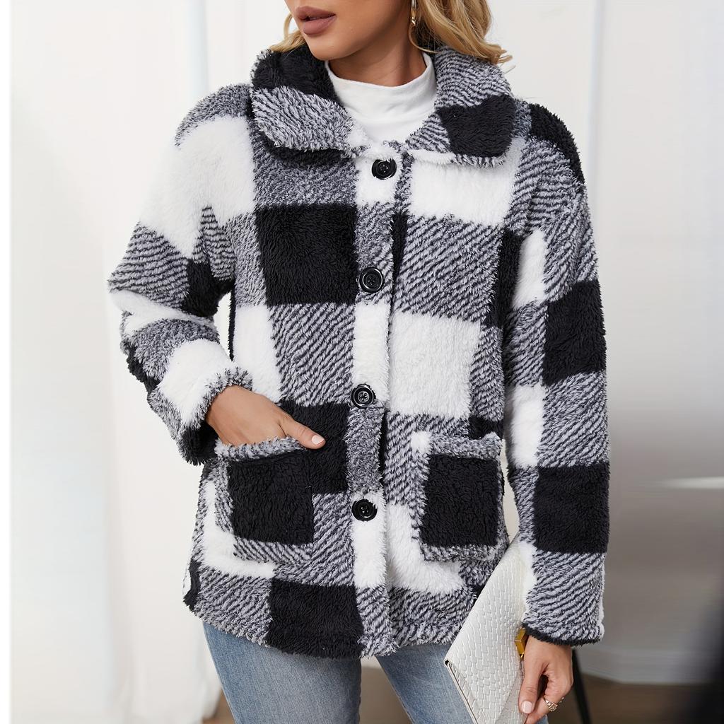 Women's Fashion Thickened Double-sided Plush Plaid Single-breasted Button-up Jacket
