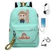 Labubu Printed Student Bag Iron Chain Trend Backpack Usb Bag