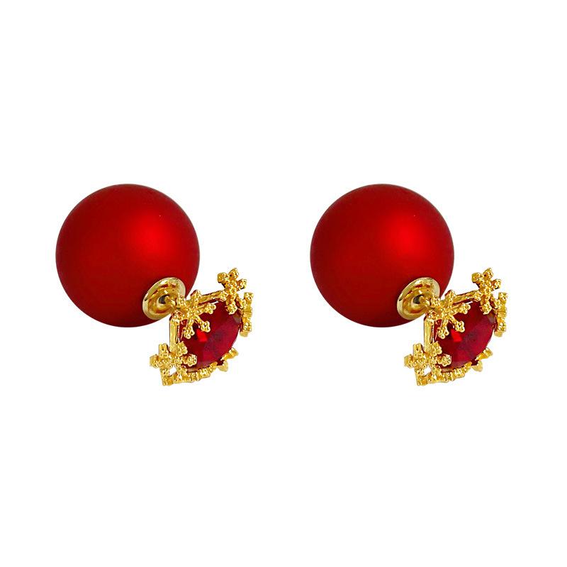 Ball Snowflake Earrings Edition Light Luxury Ankola Red Pearl Earrings New Year Happy Wedding Toast Clothing Earrings Women