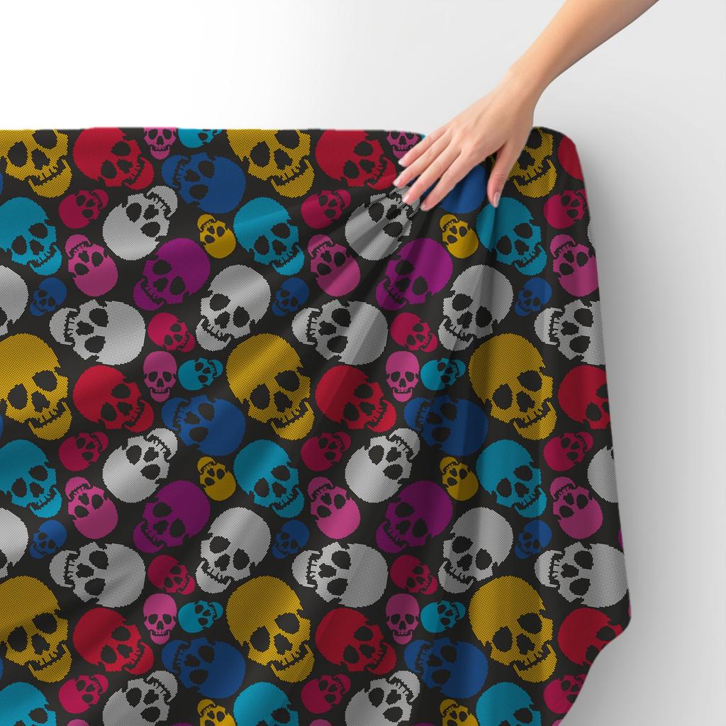 Royal Samt Stoff Polyester Zum Nähen - Motiv Bunte Schädel