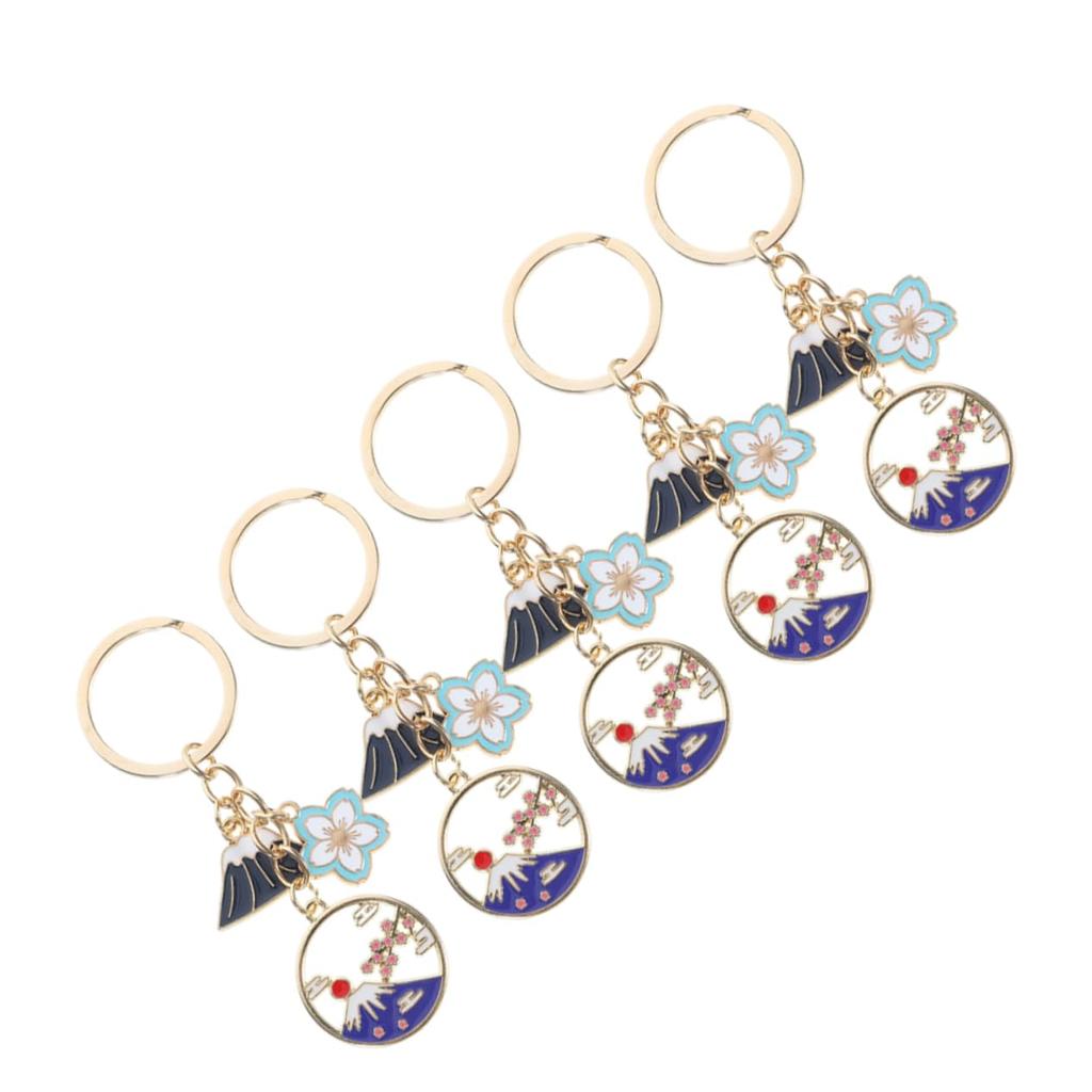 [SHOWERORO] 5pcs Japan Style Mt. Fuji Key Chain Alloy Cherry Blossom Flower Charm Key