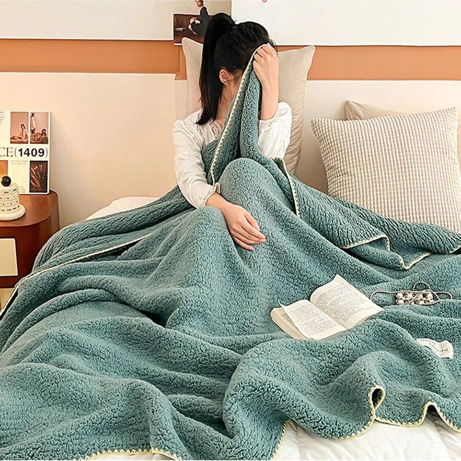 Одеяло из кораллового флиса, зимнее теплое пледовое покрывало для односпальной двуспальной кровати размера «king-size», толстое бархатное покрывало с имитацией кролика