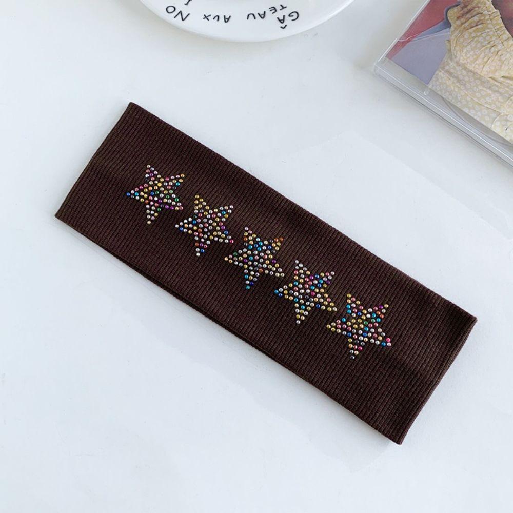 Non Slip Rhinestone Star Headband Elastic Stretchy Sweatband Trendy Knit Hair Band Daily Wear
