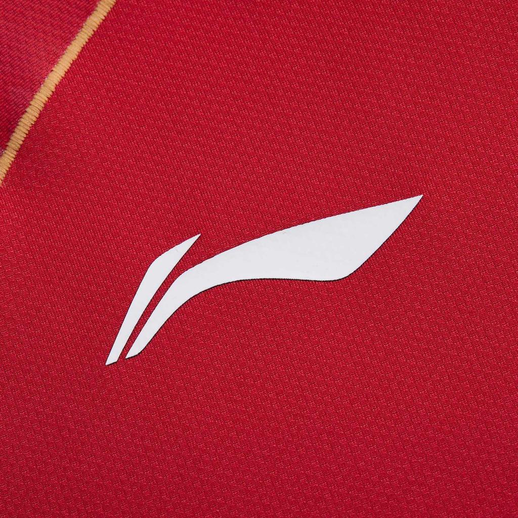 Li Ning Серия Бадминтон Спортивный Повседневный Минималистичный Цветной Блок Буквы Пуловер Футболка с Коротким Рукавом для Бадминтона Унисекс Топы Киноварно-Красный AAYV153-3