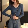 Women's Trendy Retro V-neck Knitted Slim Fit Sweater - Long Sleeve, Warm Base Layer for Autumn/Winter