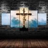 Jesus Christ Light And The Crucifixion 5 Piece Five Panel Wall Canvas Print Modern Art Poster Picture Home Decor Gift For Him For Her