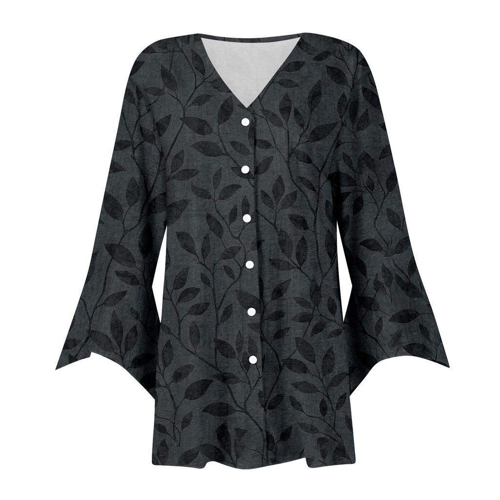 Women's Shirt Blouse Outerwear Print 3/4 Length Sleeve Casual Holiday Basic Button Tops