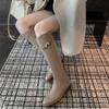 Cowhide Version~ Long Boots Retro and Thin Leather Thick-soled Knight Boots Women's Small Gold Buckle Thick Heel Long Boots High Boots