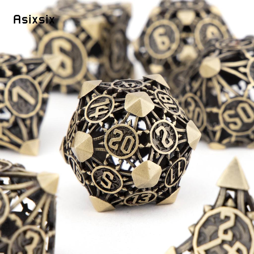 7 Pcs Yellow Black Metal Hollow Metal Polyhedral Dice Set Suitable for Role-Playing RPG    Board Game Card Game