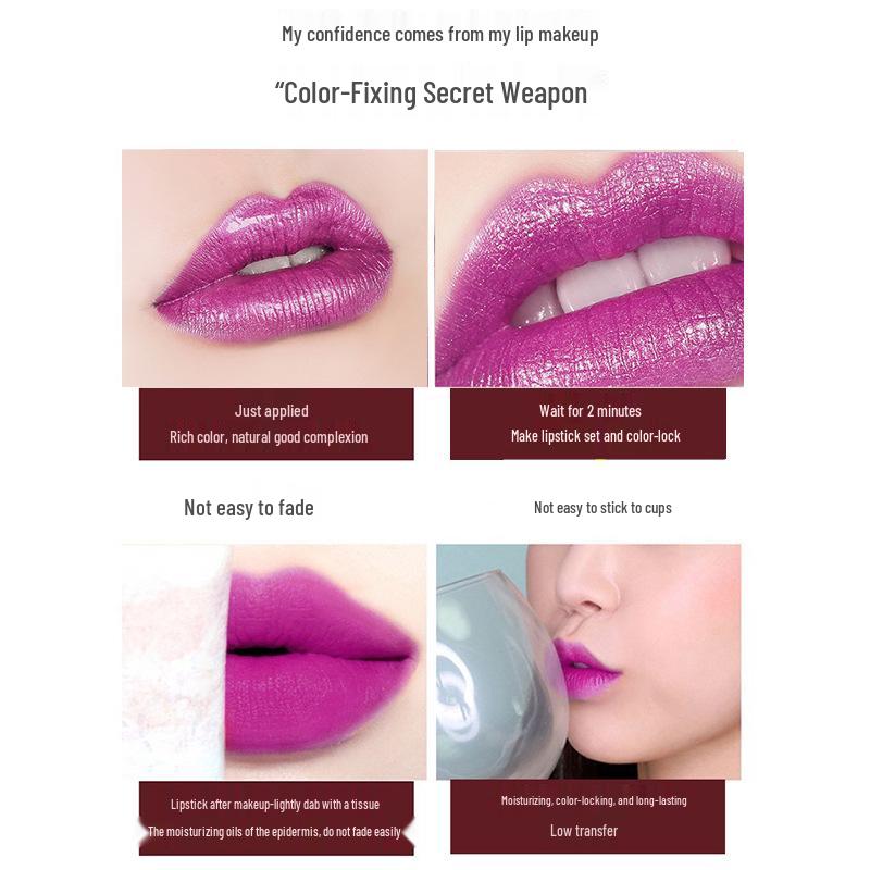 Вирусная помада-ракушка: Дизайн шпильки, Перламутровый питахайя, Стойкий, Не отпечатывающийся розово-красный