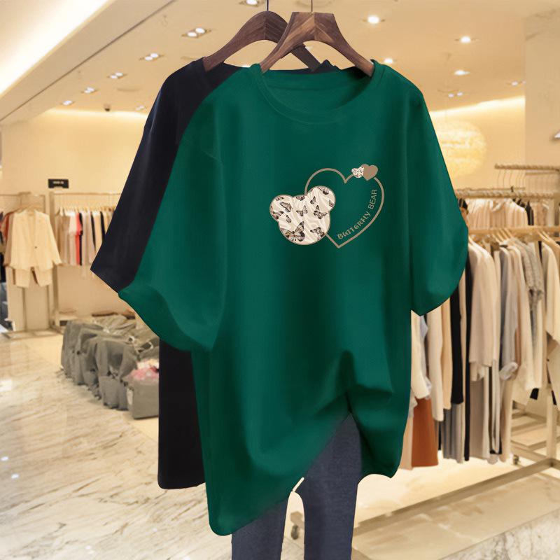 2024 Плюс Размер Женская Чистый Хлопок Прикрывающая Бедра Свободная Футболка Средней Длины