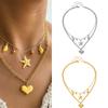 Stainless Steel Heart Conch Starfish Necklace Double Layer Necklace Collarbone Chain for Beach Vacation and Party Wear