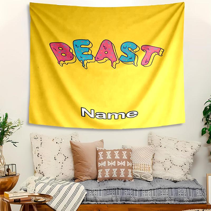Personalized MrBeast logo Background Tapestry,Custom Name Birthday Party,Multifunctional Wall Decoration for Home Decor,Various Occasions