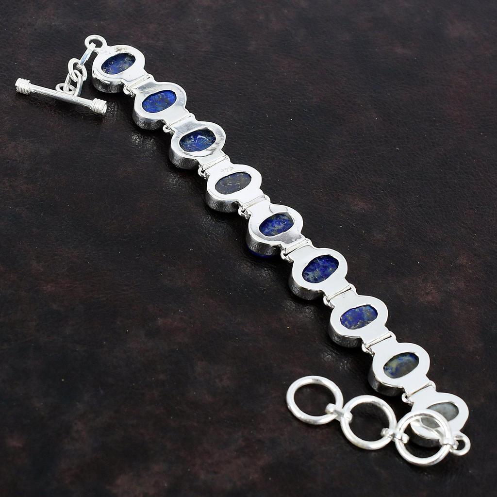 Браслет из лазурита, браслет из настоящего драгоценного камня, уникальная бижутерия ручной работы, браслет из стерлингового серебра 925 пробы, регулируемый браслет-цепочка, подарки для него