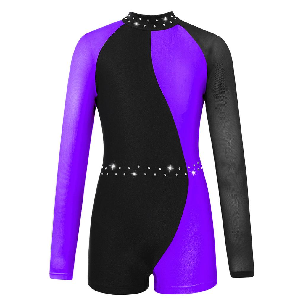 Балетный купальник для детей, сетчатый купальник с длинными рукавами контрастного цвета для танцев, комбинезон для гимнастики, одежда для танцев