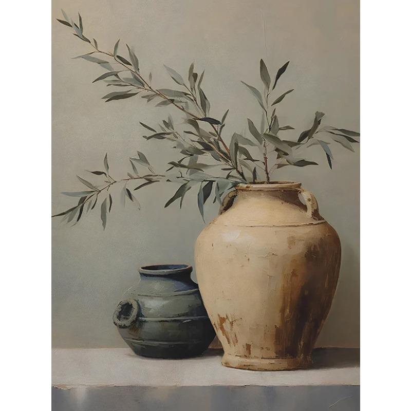 Retro Elegant Olive Tree and Lemon Canvas Poster Vase Wall Art Poster Perfect Gift for Living Room Bedroom Dormitory Home Decor