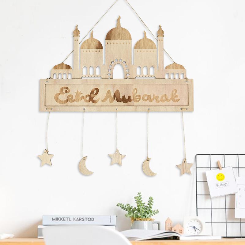 Eid Mubarak Pendant Wooden Ornament Decoration for Home Muslim Islamic Festival Party Eid Al-Adha Gifts Ramadan Kareem Decor