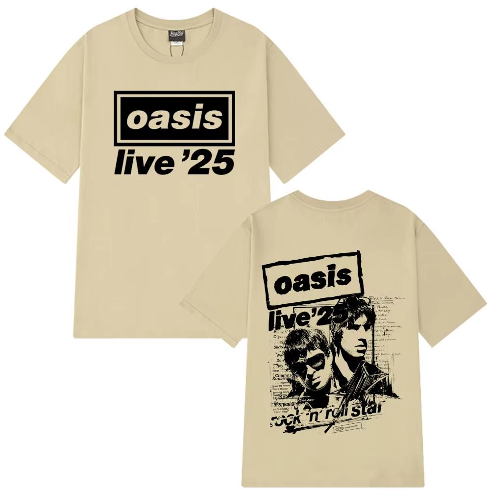 OASIS Live 25 Tour 2025 Винтажные футболки Мужская Женская Повседневная Хлопковая футболка Хип-хоп Уличная одежда С коротким рукавом Свободная футболка Подарок для фанатов